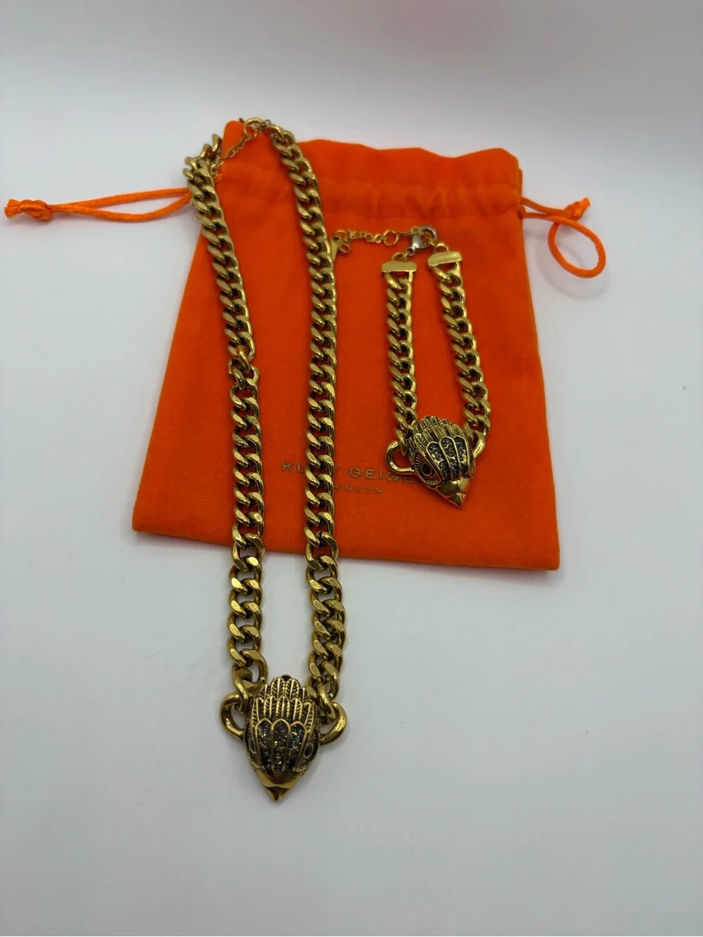 Kurt Geiger Gold-Tone Chain Necklace and Bracelet Set with Pendant